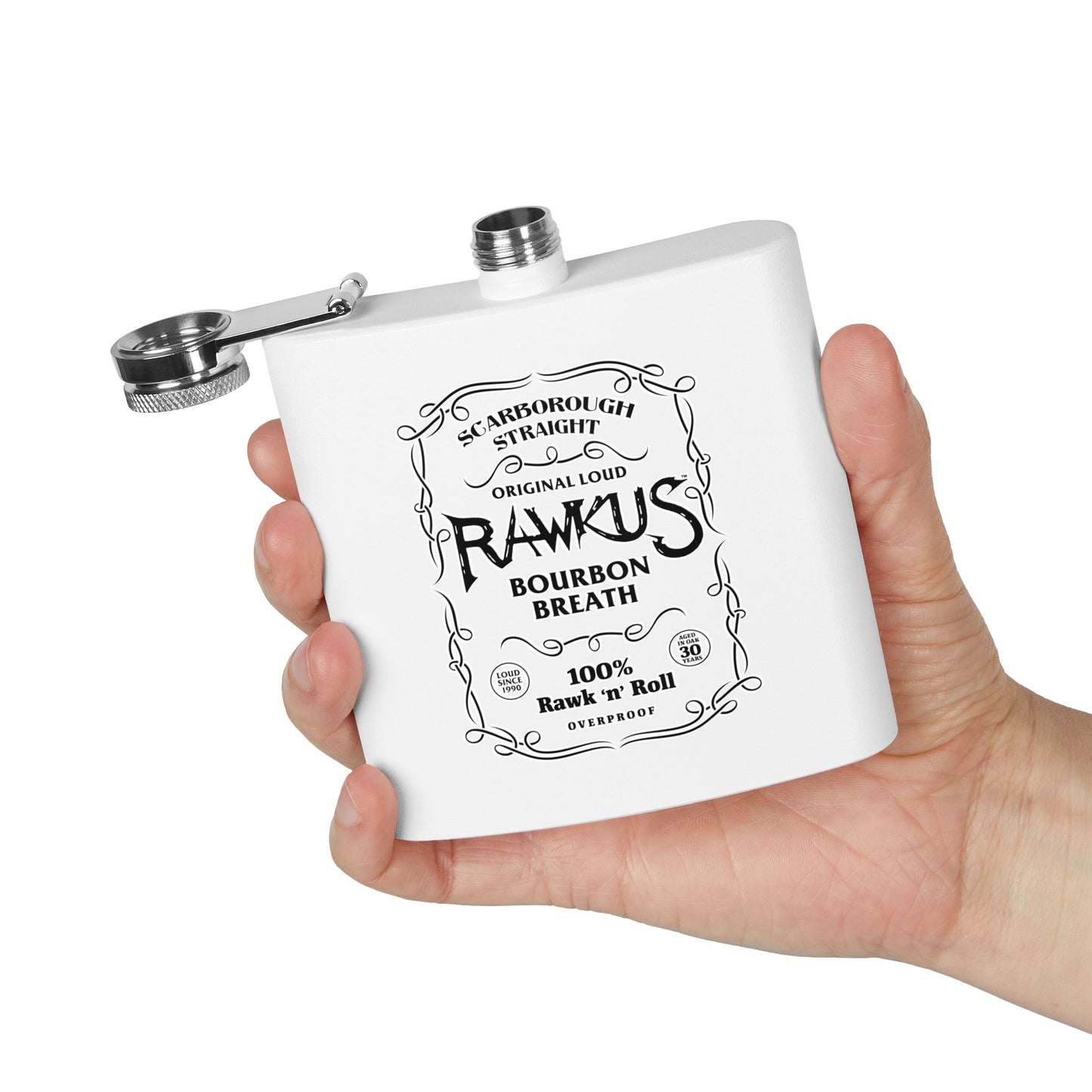 Rawkus® Heavy Stainless Steel Flask - 6oz Bourbon Breath Design