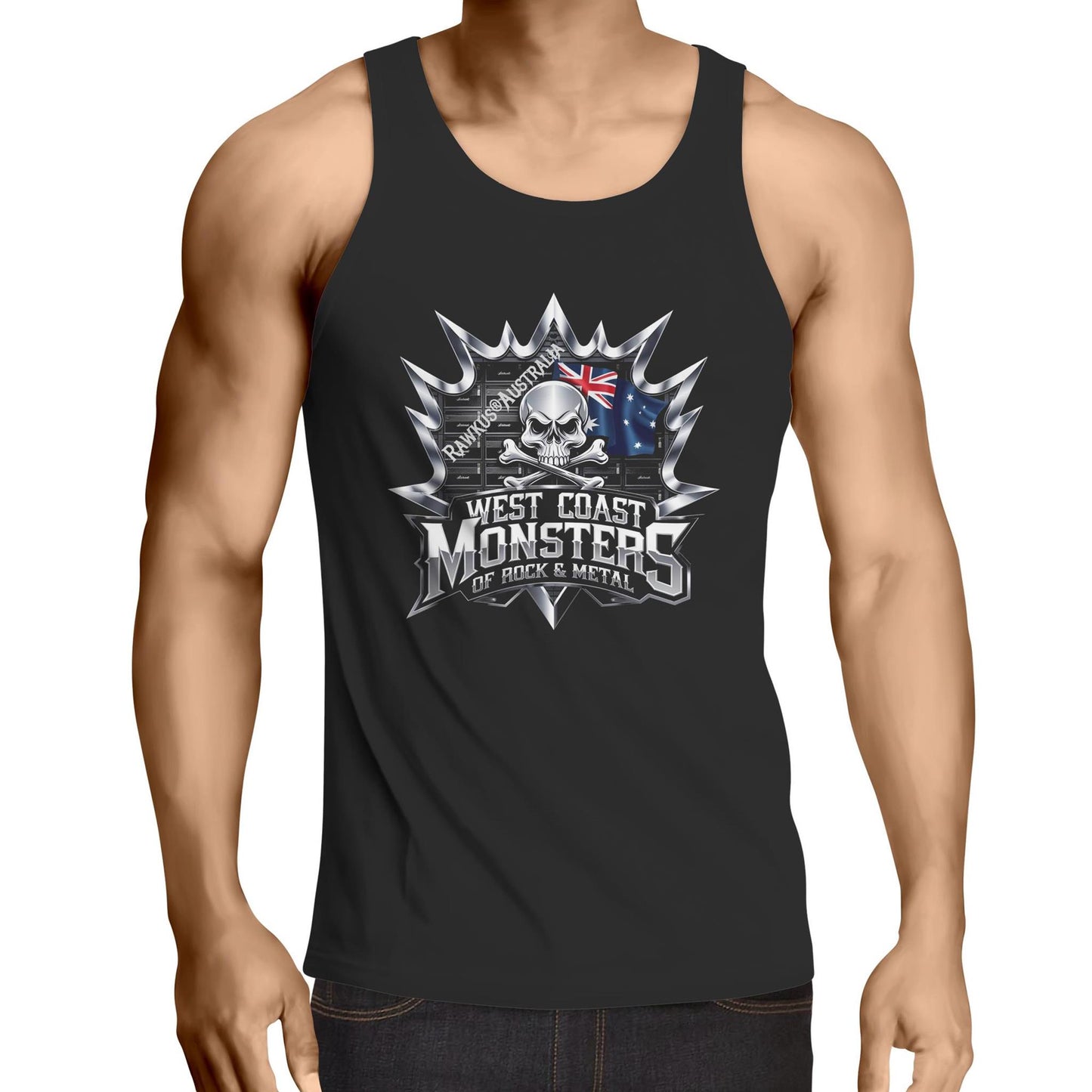 Rawkus®Australia - West Coast Monsters of Rock & Metal- AS Colour Lowdown - Mens Singlet Top
