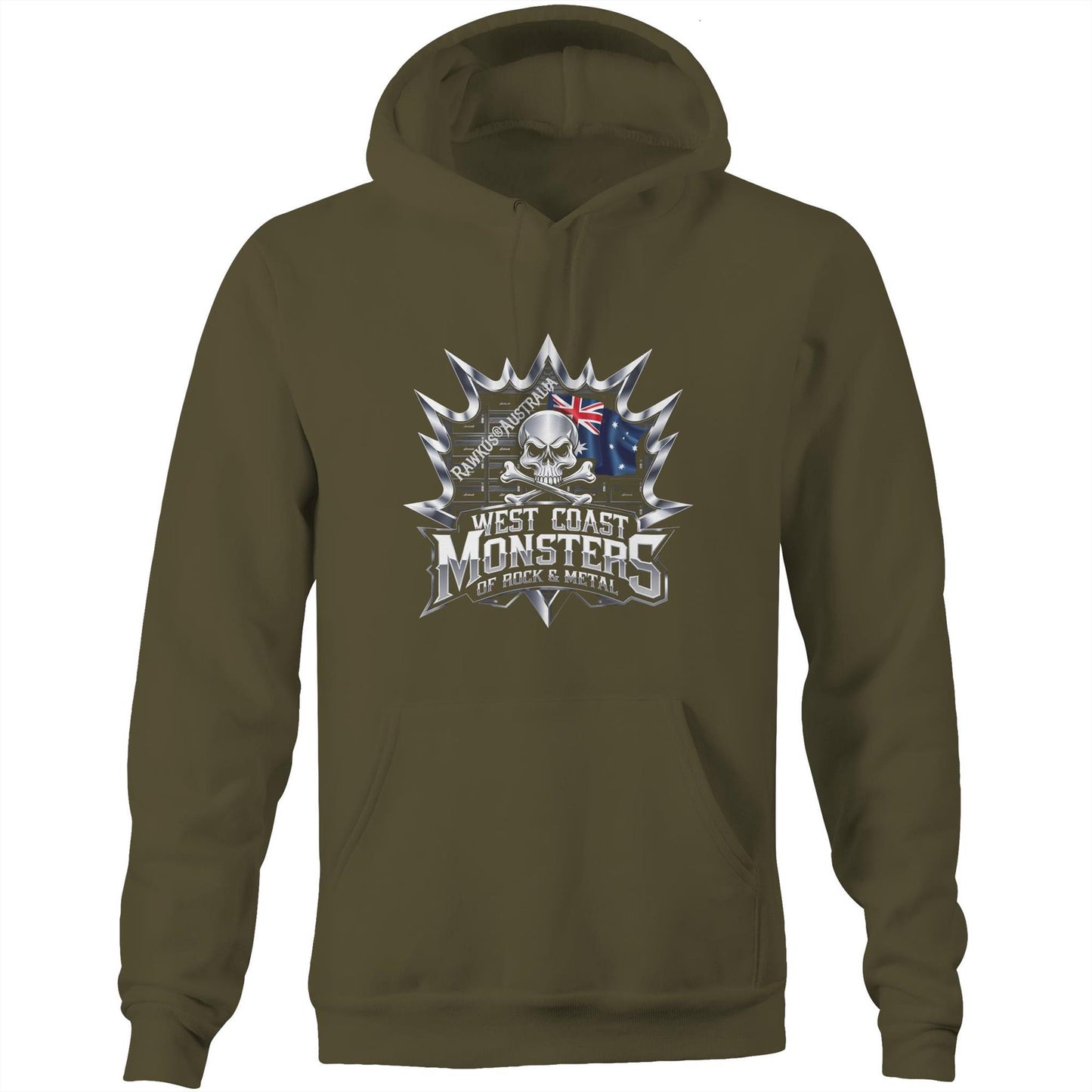 Rawkus®Australia - West Coast Monsters of Rock & Metal - AS Colour Stencil - Pocket Hoodie Sweatshirt