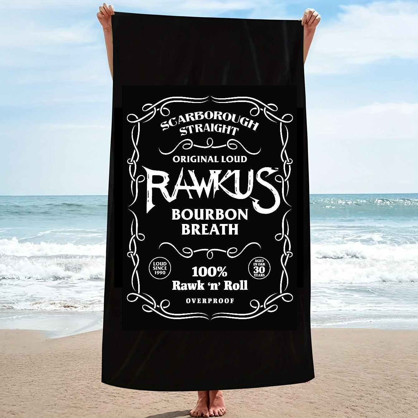 Rawkus®Heavy - Bourbon Breath -  Pure Black Beach Towel - Super Absorbent Fast-Drying