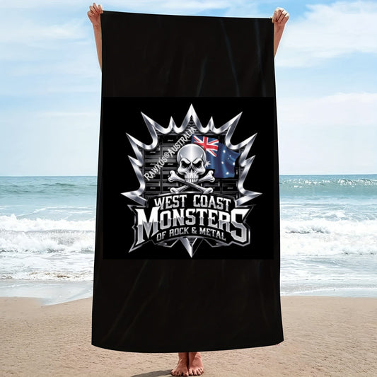 Rawkus®Australia - West Coast Monsters of Rock & Metal -  Pure Black Beach Towel - Super Absorbent Fast-Drying